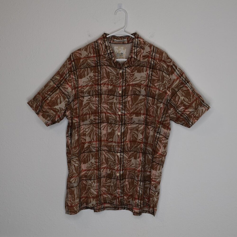 Tasso Elba Mens Hawaiian Shirt Button Down Sz XXL Casual Palm Leaf Neutral